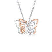 Dainty Garden 3D Butterfly Pendant Necklace Two-Tone Rose Gold & Silver Chain