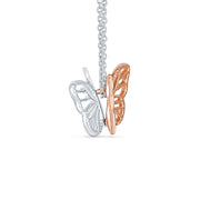 Dainty Garden 3D Butterfly Pendant Necklace Two-Tone Rose Gold & Silver Chain