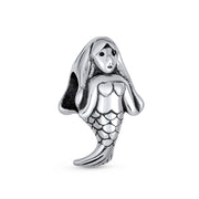 Set of 2 Nautical Clam Shell and Sea Nymph Mermaid Charm Bead Sterling Silver