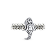 Set of 2 Nautical Clam Shell and Sea Nymph Mermaid Charm Bead Sterling Silver