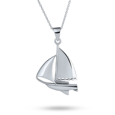 Bling Sterling Silver Nautical Sailboat Pendant Necklace for Sea Lovers