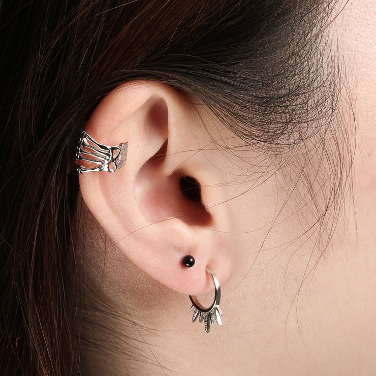 Punk Rocker Goth Biker CZ Hoop Earrings with Arrow Spike Design for Men