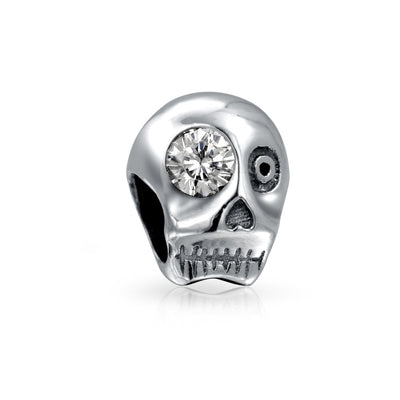 Halloween Skeleton Skull Charm Bead with CZ Eye Sterling Silver for European Bracelet