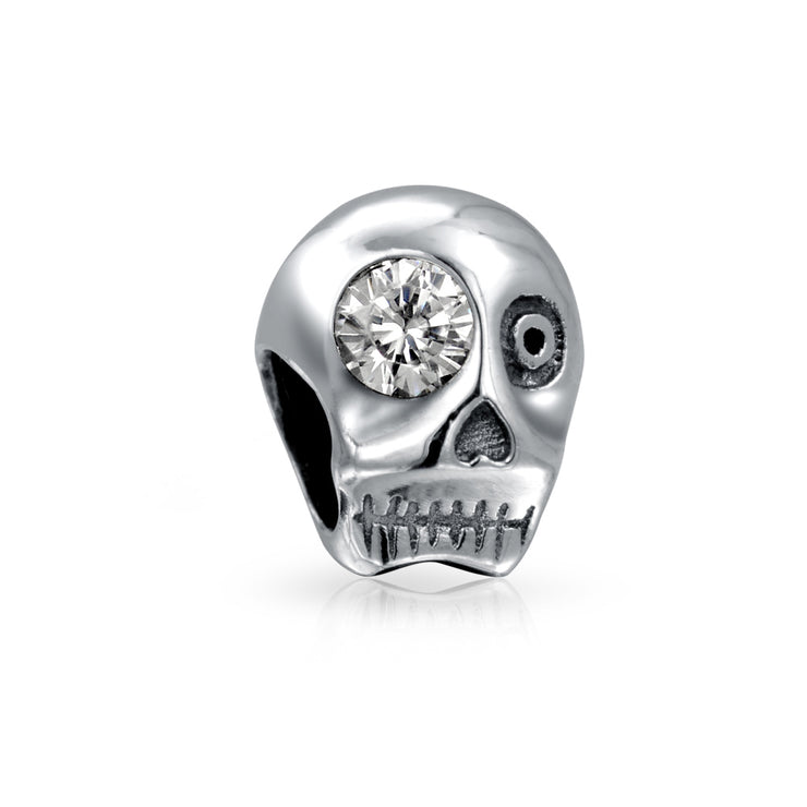 Set of 3 Halloween Skeleton Skull CZ Eye & Solid Black Crystal Spacer Charm Bead