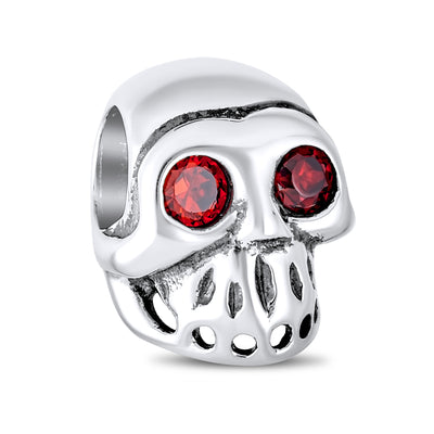 Halloween Red Eyes Skeleton Pirate Skull Charm Bead Sterling Silver for Bracelet