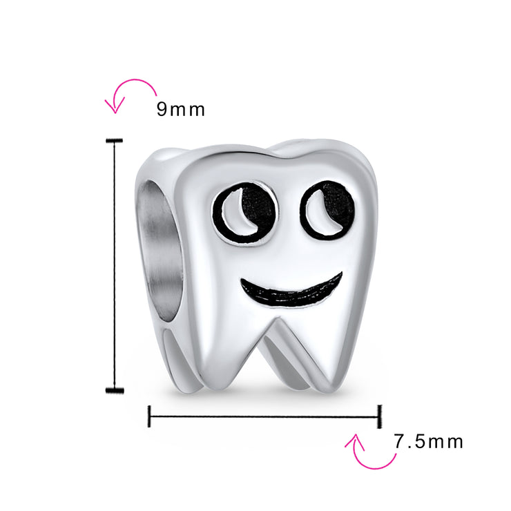 Dentist Smiling Tooth Fairy Charm Bead .925Sterling Silver