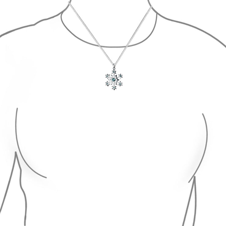 Snowflake Star Pendant Necklace Winter Blue Imitation Topaz Sterling