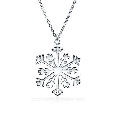 Classic Snowflake Pendant Necklace in Polished Sterling Silver for Christmas Party