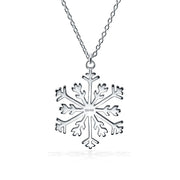 Holiday Winter Snowflake Pendant Necklace High .925 Sterling Silver