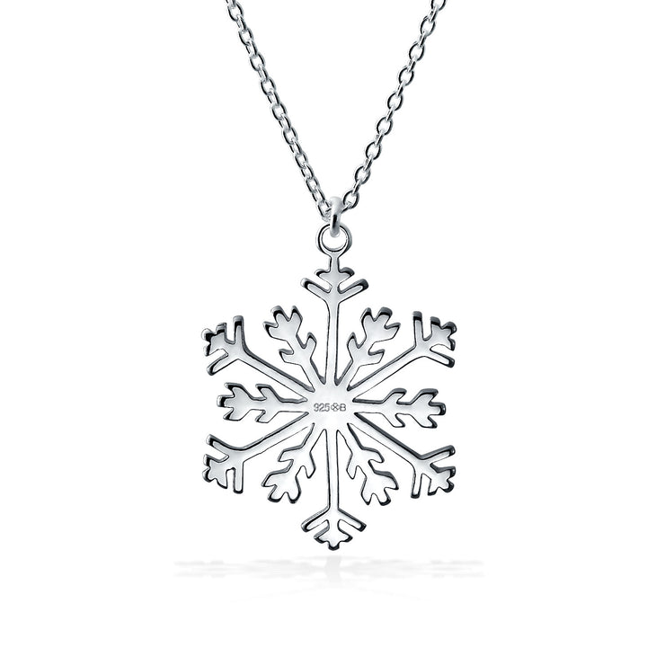 Holiday Winter Snowflake Pendant Necklace High .925 Sterling Silver