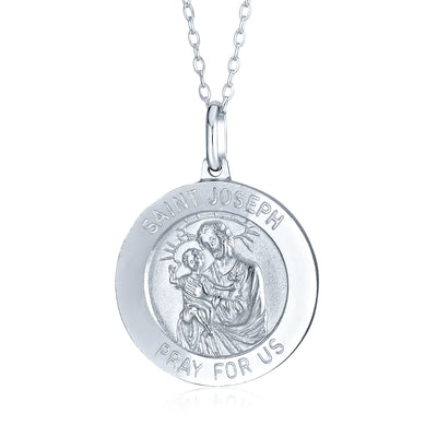 Religious Medal Saint Joseph Peaceful Passing Pendant .925 Sterling Silver