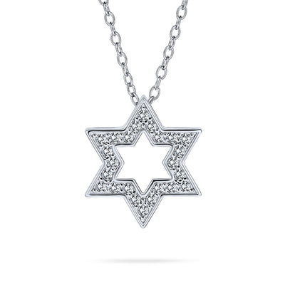 Traditional Star of David Pendant Necklace CZ Accent Sterling Silver Bat Mitzvah