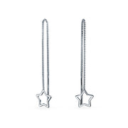 Set of 2 Music Note Celestial Star Long Chain Threader Dangle Earrings Silver