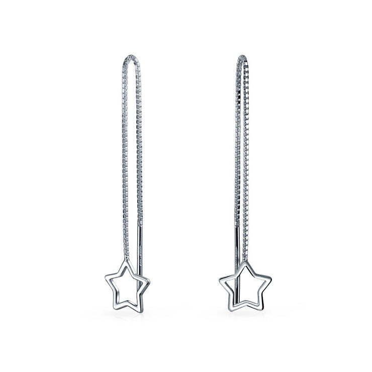 Set of 2 Music Note Celestial Star Long Chain Threader Dangle Earrings Silver