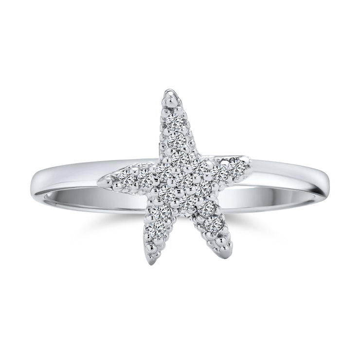 Tiny Pave CZ Nautical Tropical Beach Starfish Ring .925 Sterling Silver