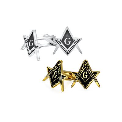 Set of 2 Freemasons Compass Symbol Shirt Cufflink Black Enamel Gold Plated