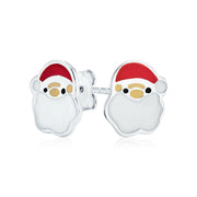 Small Holiday Winter Red Enamel Santa Claus Stud Earrings in Sterling Silver