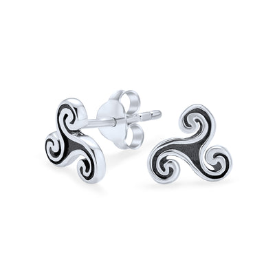 Ancient Celtic Triskele Stud Earrings for Men in Oxidized Sterling Silver 7MM