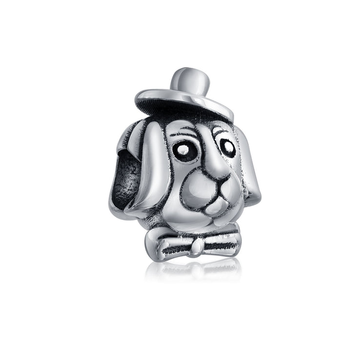 Top Dog Hat Puppy Animal Lover Bead Charm .925 Sterling Silver