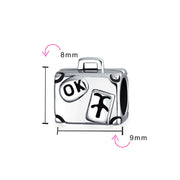 Set of 2 Vacation Travel Suitcase Luggage & Egyptian Pyramid Charm Bead Silver