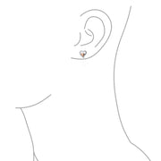 Set of 2 Double Open Heart Shaped Puffed Stud Earrings Rose Gold Plated Silver
