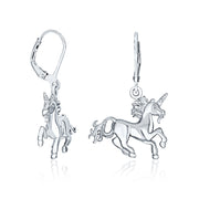 Horse Pegasus Magical Unicorn Lever back Earrings .925Sterling Silver