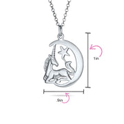 Crescent Moon Medal Pegasus Magical Unicorn Necklace Sterling Silver