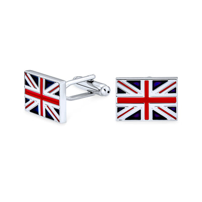 England UK Union Jack Flag Shirt Cufflink Gift for Men Silver Tone Stainless Steel