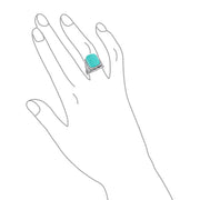 Southwest Boho Silver Ring with Blue Turquoise Gemstone and Filigree Scroll Band