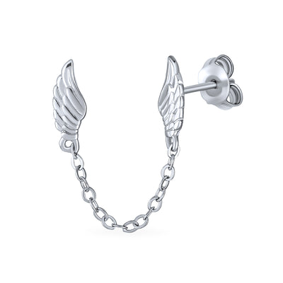 Spiritual Angel Wing Feather Cartilage Earring Ear Double Stud Sterling Silver