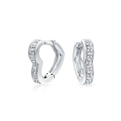 Romantic CZ Hoop Earrings with Open Heart Design in Sterling Silver