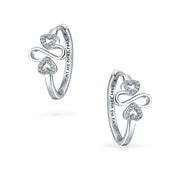 Ayllu Love Symbol Heart Infinity Clover Pave CZ Silver Hoop Earrings