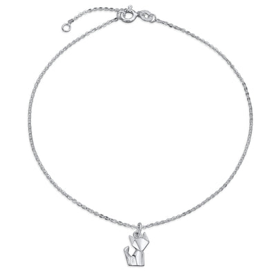 3D Geometric Origami Cat Anklet Ankle Bracelet Sterling Silver Charm