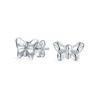 Geometric 3D Origami Butterfly Stud Earrings Women .925 Sterling Silver