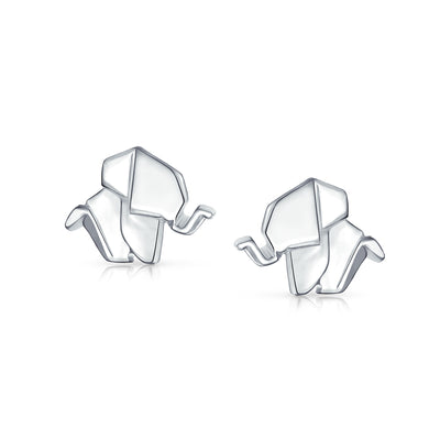 3D Geometric Origami Elephant Stud Earrings in Sterling Silver