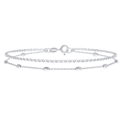 Simple Minimalist Sterling Silver Anklet Ankle Bracelet with Oval Beads 9 Inch