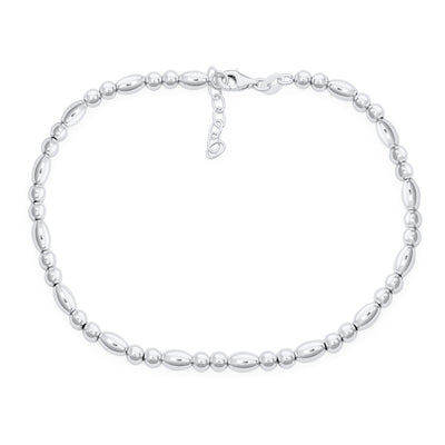 Simple Sterling Silver Anklet Ankle Bracelet with 3 Ball Beads 9-10 Inch