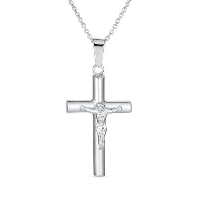 Simple Unisex Religious Jesus Crucifix Cross Pendant Necklace Silver