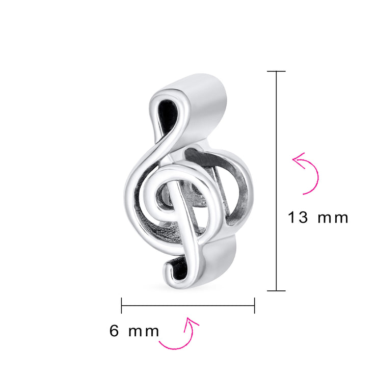 Set of 2 Sterling Silver G Clef Musician Charm Bead for European Bracelets