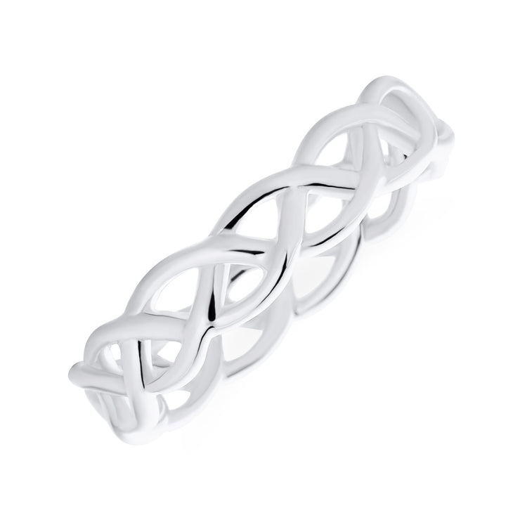 Silver Ring: Open Braided Band Wheat Weave Woven Wire Rope Cable Eternity Sterling