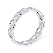 Silver Ring: Open Braided Band Wheat Weave Woven Wire Rope Cable Eternity Sterling