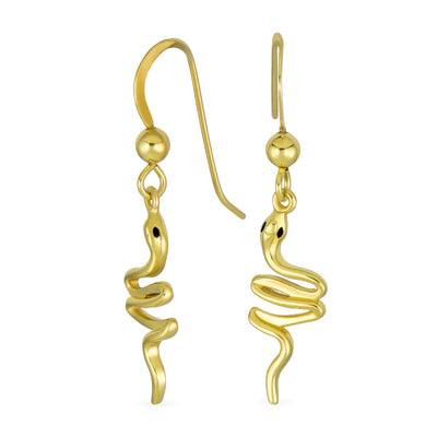 Reptile Egyptian Serpent Snake Dangling Earrings Gold Plated Sterling Silver