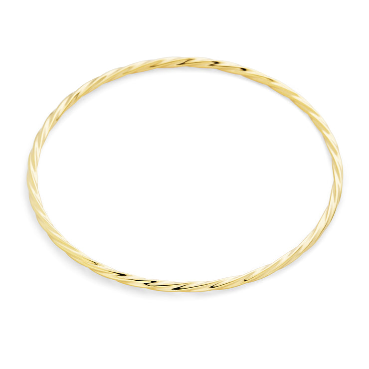 Set of 3 Simple Thin Twist Stacking Bangle Round Yellow Gold Plated 2.5MM