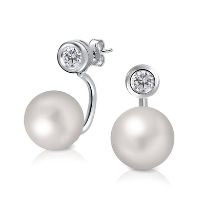 Modern Bridal CZ Solitaire Earring Jacket with Simulated Pearls in Sterling Silver