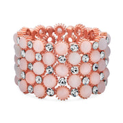 Pink Rose Gold Plated Pink Cats Eye Crystal Stretch Bracelet Prom