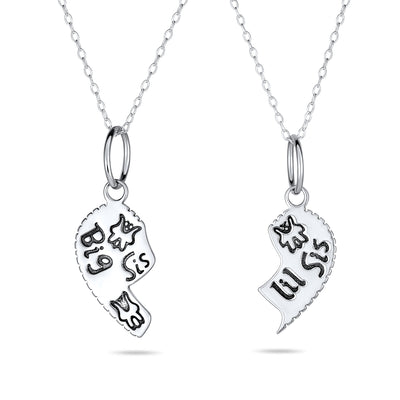 2 PCS BFF Best Friend Sisters Heart Puzzle Pendant Necklace Sterling Silver