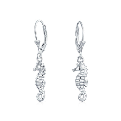 Seahorse Dangle Earrings  Sterling Silver Nautical Beach Vacation Jewelry