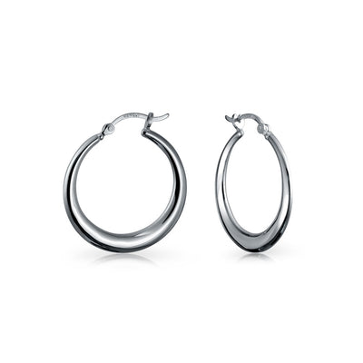 Simple Plain Hoop Huggie Earrings Sterling Silver 1.75 Inch Diameter Notched Post