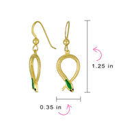 Egyptian Headed Serpent Snake Dangling Earrings Yellow Gold Plated Sterling