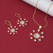 Snowflake Pendant Micro Pave Cubic Zirconia CZ Necklace Gold Plated